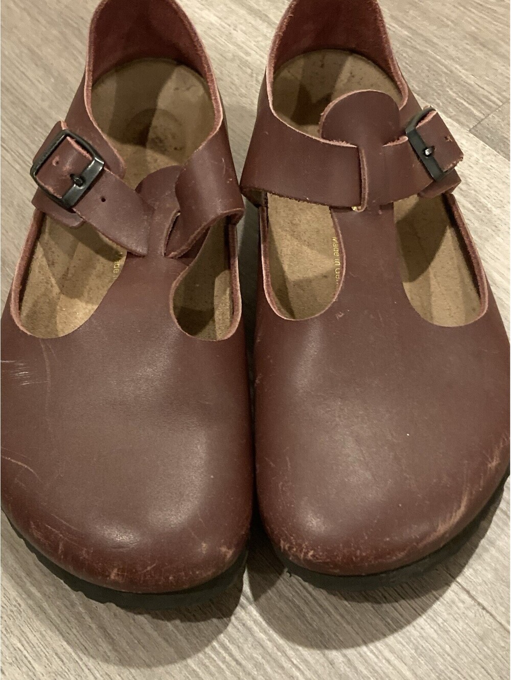 Birkenstock Paris Leather Mary Jane Clogs Burgundy Women's EU 39 Buckle